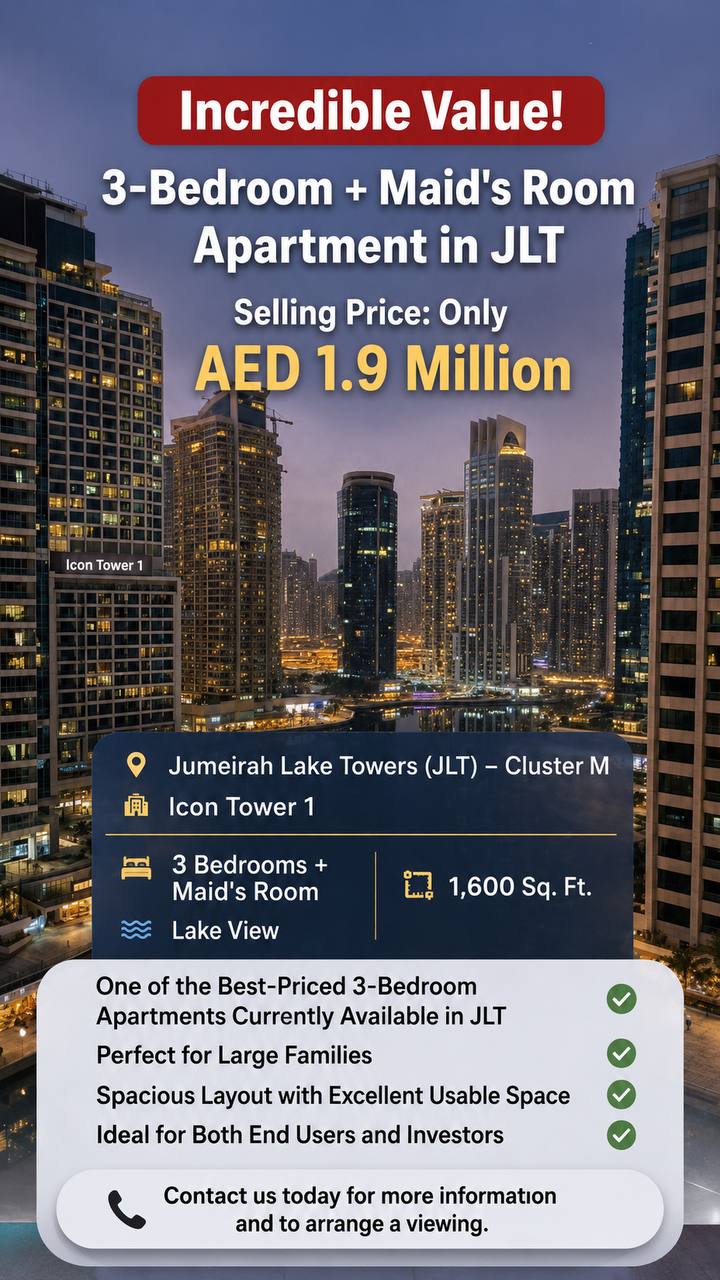 3 BR+M Property in Jumeirah Lakes Towers — Icon tower 1
